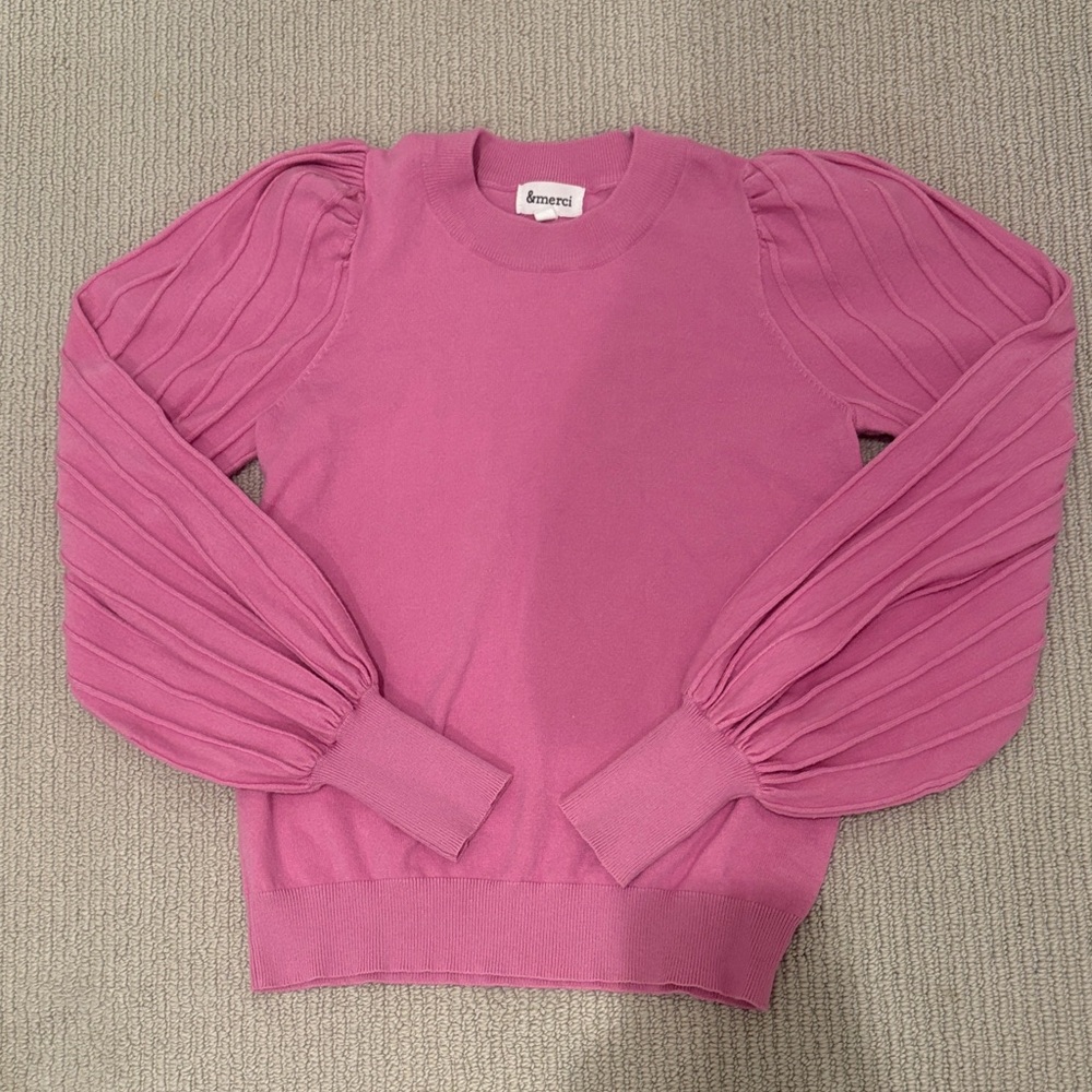 &merci Pink Puff Sleeve Sweater